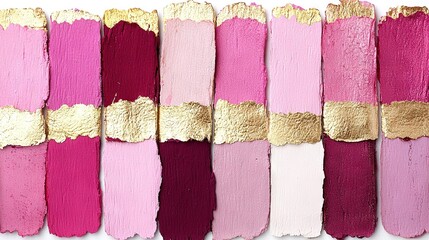 Wall Mural -   Pink and Gold Lipstick Lineup on White Background with Gold Stripes