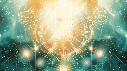 Wall Mural - Abstract Cosmic Mandala with Golden and Teal Colors