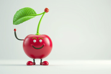 Cute 3D Cartoon Cherry Character on a White Background, Adorable and Playful, Vibrant Colors