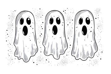 Halloween ghost line art for coloring book page.