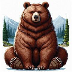 Sticker - Cute Grizzly Bear Vector Cartoon illustration