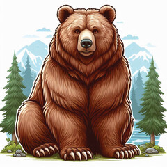 Sticker - Cute Grizzly Bear Vector Cartoon illustration