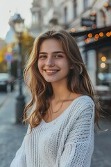 Wall Mural - Outdoor portrait of a young beautiful happy smiling girl