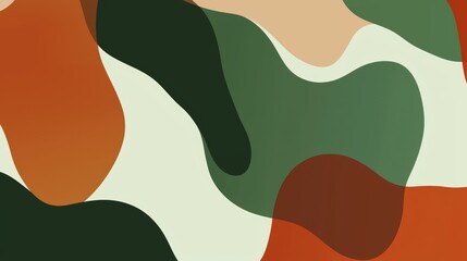 Poster - Abstract background featuring overlapping organic shapes with a flowing, dynamic composition in a palette of earthy green, brown, and orange tones