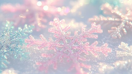   A snowflake's close-up appearance is adorned with snowflakes