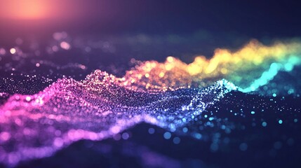 Wall Mural -   A picture of a rainbow-colored wave with a bright light in the center appears blurred