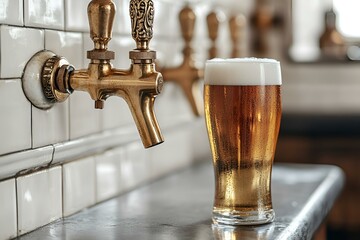 Wall Mural - a glass of beer on a counter. 