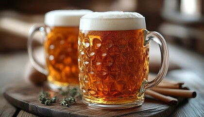 Wall Mural - two glasses of beer on a table. 