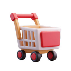 A colorful, playful shopping cart illustration suitable for e-commerce and retail concepts. 3d render