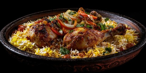 Wall Mural - A plate of chicken and rice with vegetables