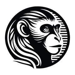 Wall Mural - Colobus monkey with art deco decoration, stencil logo, black and white animal illustration