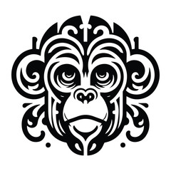 Wall Mural - galada monkey with art nouveau decoration, stencil logo, black and white animal illustration