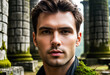 © fotogurmespb - A contemplative Caucasian man explores ancient, moss-covered ruins, symbolizing a journey of self-discovery and historical curiosity
