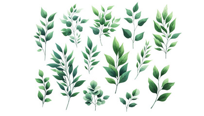 Sticker - A collection of various green watercolor leaves, embodying concepts of nature and environmental conservation, perfect for spring-themed designs