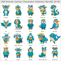 Animals Cartoon Characters Collection Set of 200 Isolated Animals Part 2