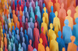 © Neon_Drop - Abstract colorful paper crowd background with copy space, diverse male and female silhouettes in various colors representing diversity of people in the community concept.