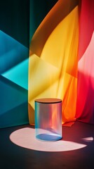 Poster - Colorful fabric with acrylic cylinder in dramatic