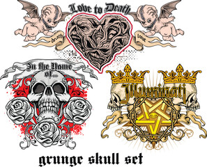 Wall Mural - set, gothic sign with skull, grunge vintage design t shirts
