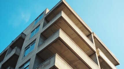 Multiple-story building outside under the open sky. lots of windows facing balconies. constructing a lofty, monolithic building. 