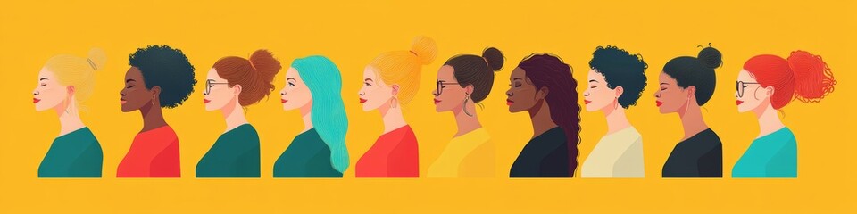 Women of different ethnicities stand side by side together. Flat  illustration, Generative AI