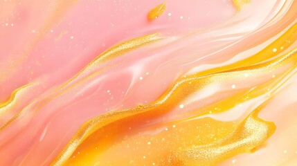 Canvas Print - Abstract Pink and Gold Liquid Swirls with Glitter