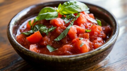 Marinara: The quintessential Italian dish is a classic bowl topped with fresh tomatoes, basil, and a vibrant red marinara sauce.