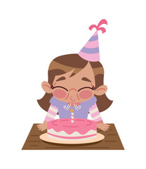 Poster - girl blowing birthday candle in cake