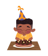 Poster - happy boy blowing birthday candle