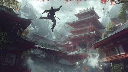 Wall Mural - ninja jumping