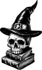 Wall Mural - Skull In Witch’s Hat On Pile Of Books