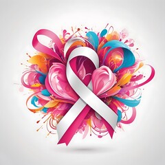 Wall Mural - Pink ribbon line art brush style. Breast Cancer Awareness Month Campaign, attractive colorful bright abstract A poster for breast cancer awareness in white background