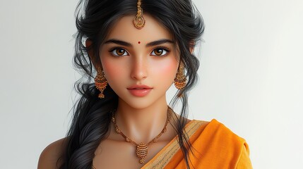 
A cute smiling Indian girl, 3D cartoon character
