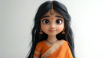 
A cute smiling Indian girl, 3D cartoon character
