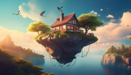 Wall Mural - landscape with castle and moon
