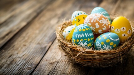 Wall Mural - Colorful Easter Eggs in Nest