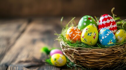 Wall Mural - Colorful Easter Eggs in Nest