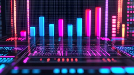 Wall Mural - Neon Bar Graph Data Visualization Futuristic Technology