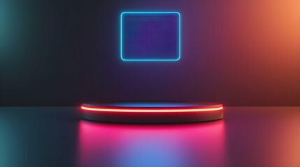 Canvas Print - Neon Lights Stage Platform for Product Display