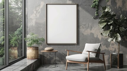 Wall Mural - Modern armchair and mockup frame in vintage living room design