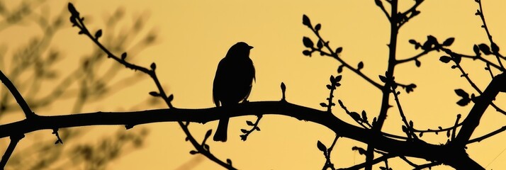 Poster - Silhouette of a Bird Sitting on a Branch