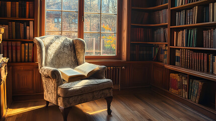 Wall Mural - beautiful armchair in a library