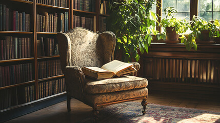 Sticker - beautiful armchair in a library