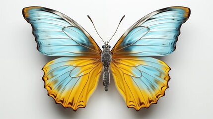 Wall Mural - Very beautiful light blue yellow butterfly with spread wings isolated on a transparent background.