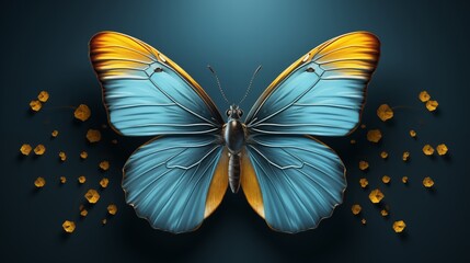 Wall Mural - Very beautiful light blue yellow butterfly with spread wings isolated on a transparent background.