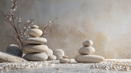 Sticker - Concepts backdrop with pebbles and light wool stones.