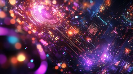 Poster - This stunning abstract composition showcases a glowing digital network with intricate fractals, symbolizing the vastness of cyberspace and todays rapid technological advancements
