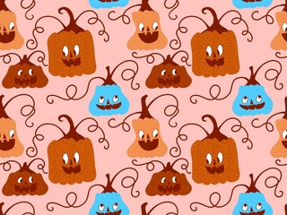 Halloween cute pumpkins seamless monsters pattern for wrapping paper and fabric