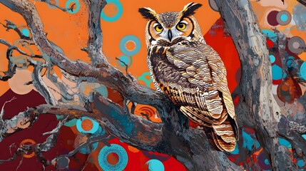 Surrealistic Colorful Owl Oil Painting, Texture, Pattern Background, Wallpaper, Cover and Screen for Smartphone, PC, Laptop, 9:16 and 16:9 Format