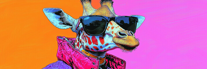 Wall Mural - Cool giraffe in sunglasses and jacket.