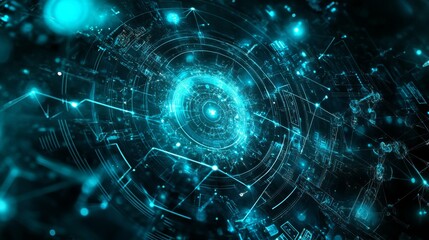 Poster - This is a captivating digital abstract background that showcases a mesmerizing futuristic network filled with radiant glowing elements. It is perfect for themes related to technology and business
